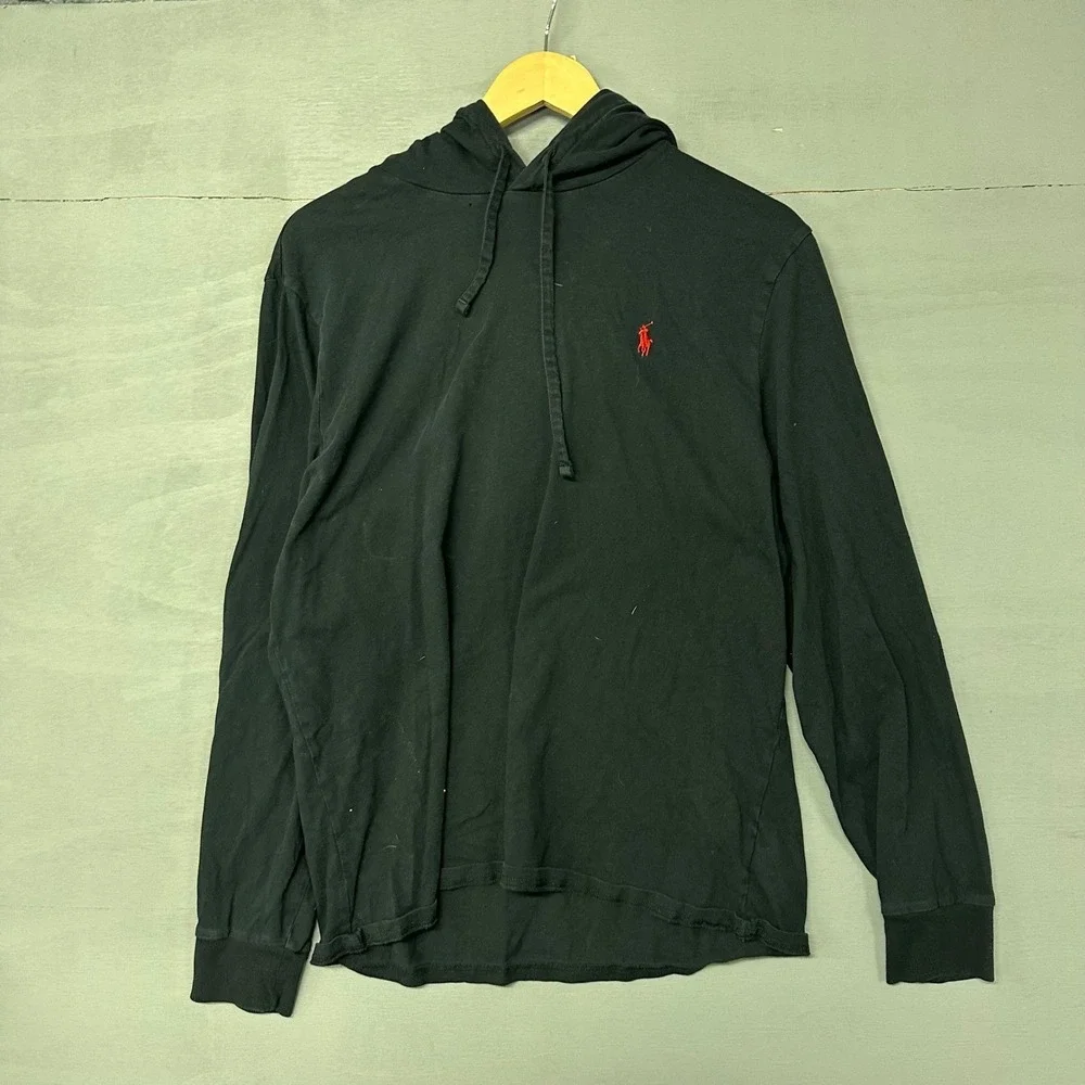Polo Ralph Lauren Hoodie Black Long Sleeve Red‎ Pony Logo Pullover Size L